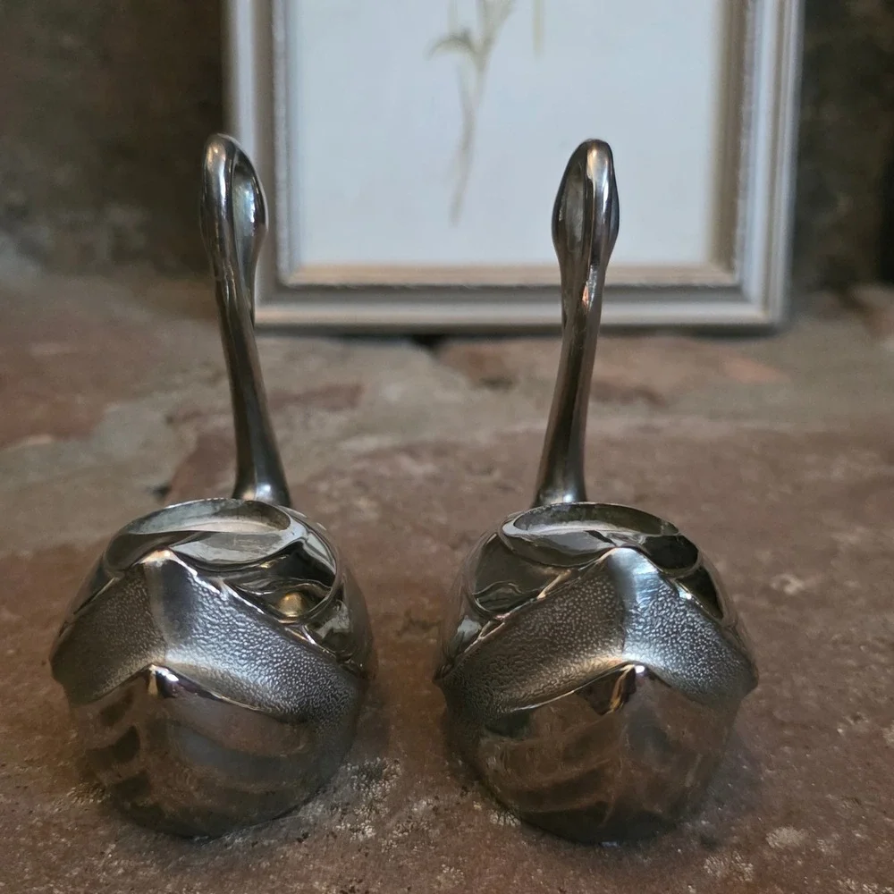 International Silver Co Silver Plated Swan Candle  Pair Vtg Cottagecore Wedding